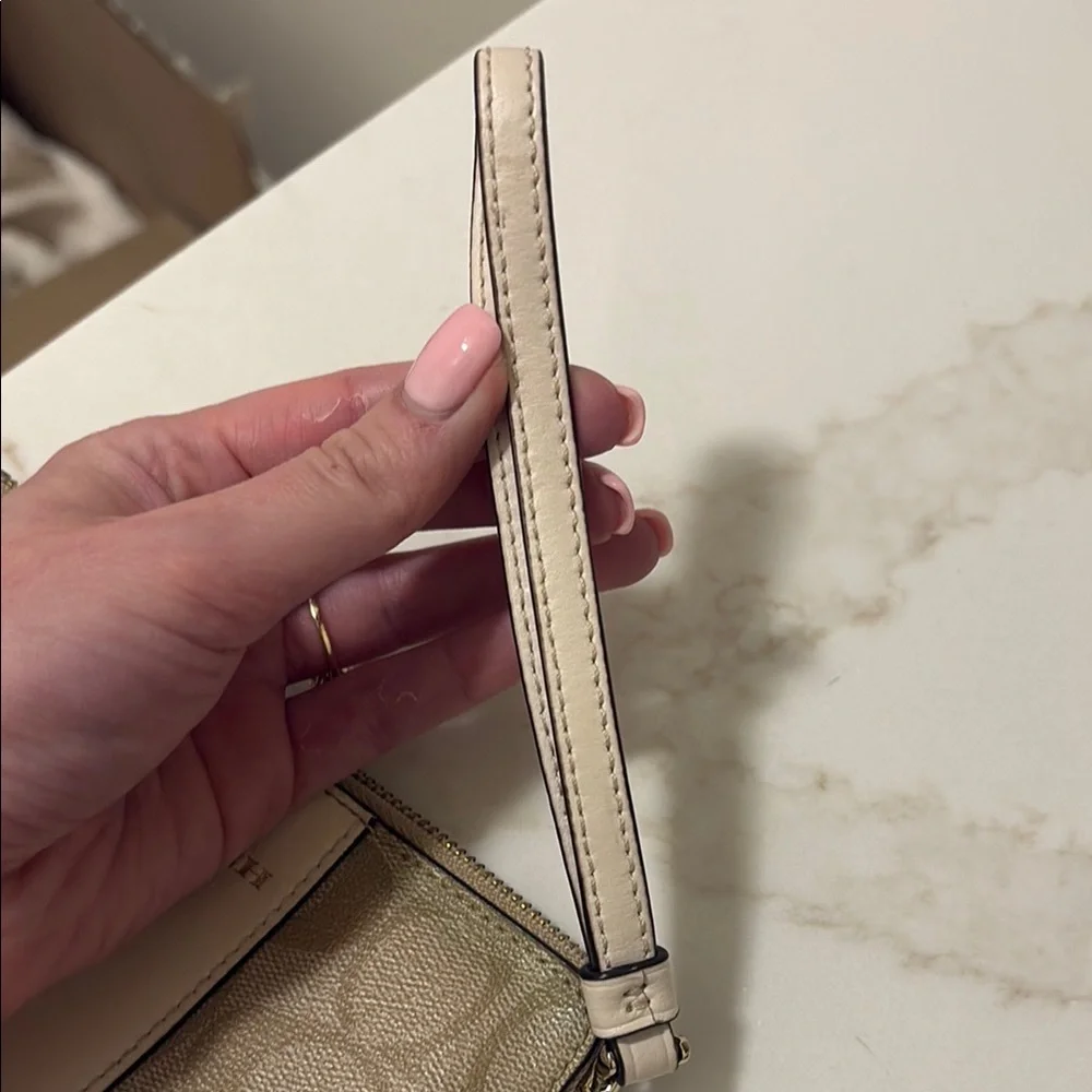 Coach Khaki and Chalk Signature Canvas Wristlet